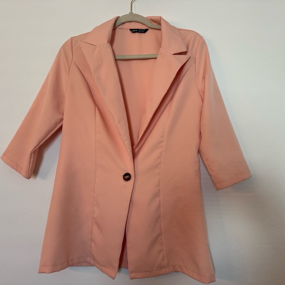 SHEIN Peach Blazer with Button Detail